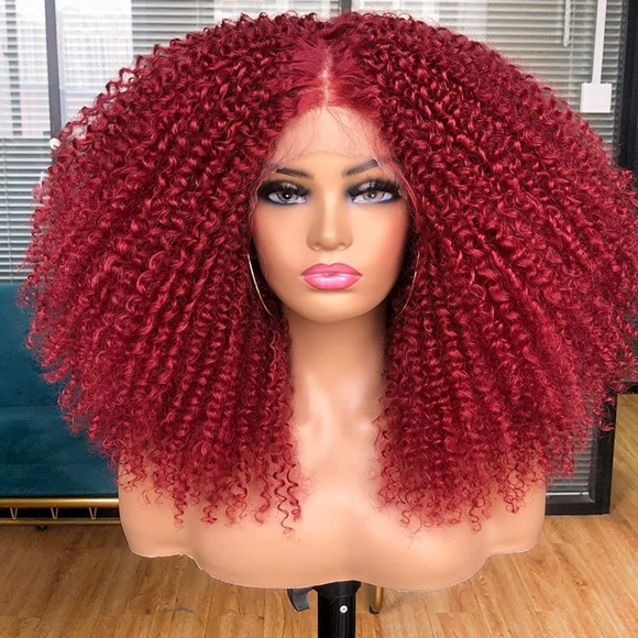 💫 16” RED KINKY CURLY LACE FRONT WIG *NEW*